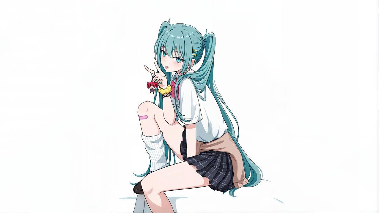 初音未来 双马尾 动漫人物 白色背景 4K壁纸 3840x2160