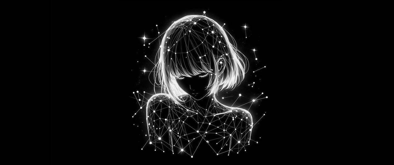 星光女孩 星座 连线 星点 暗黑色背景 3440x1440带鱼屏壁纸