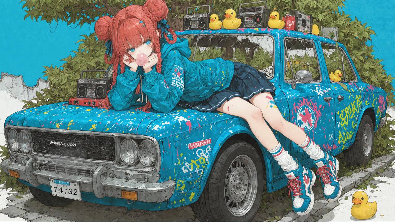 小涂真纪 汽车 涂鸦风 4K壁纸 3840x2160