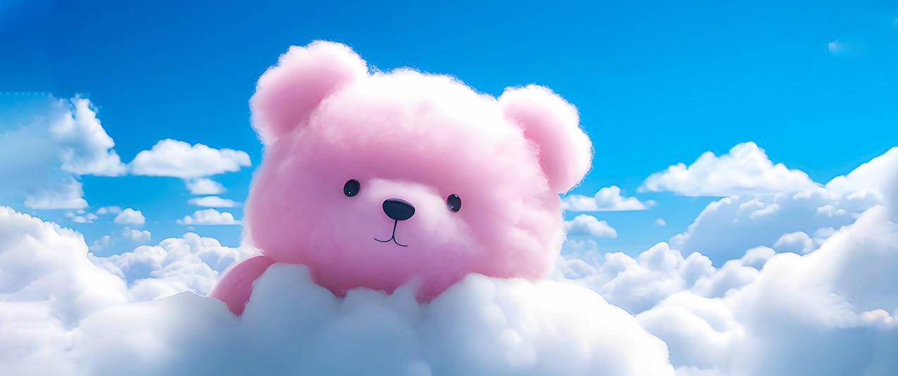 天空 云 粉色可爱小熊 3440x1440带鱼屏壁纸