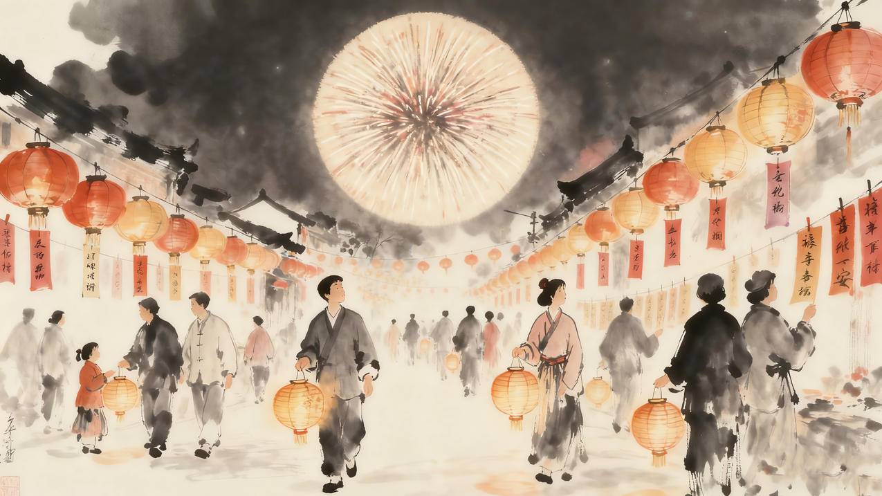 2026春节 烟花 油灯猜字谜4k壁纸