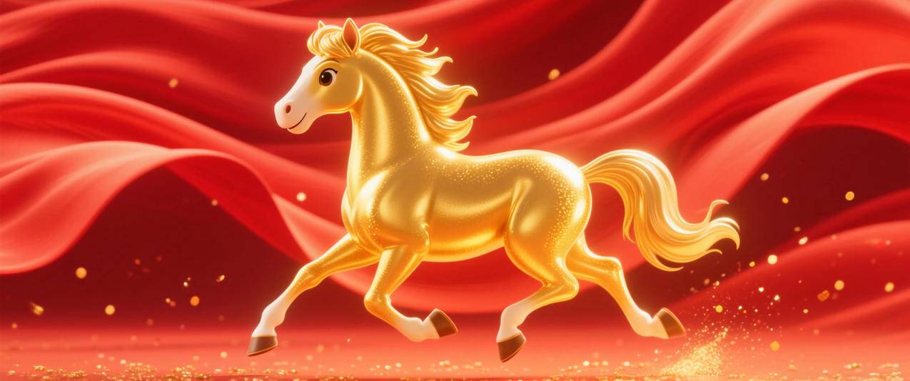2026金色的马 红色喜庆背景3440x1440带鱼屏壁纸