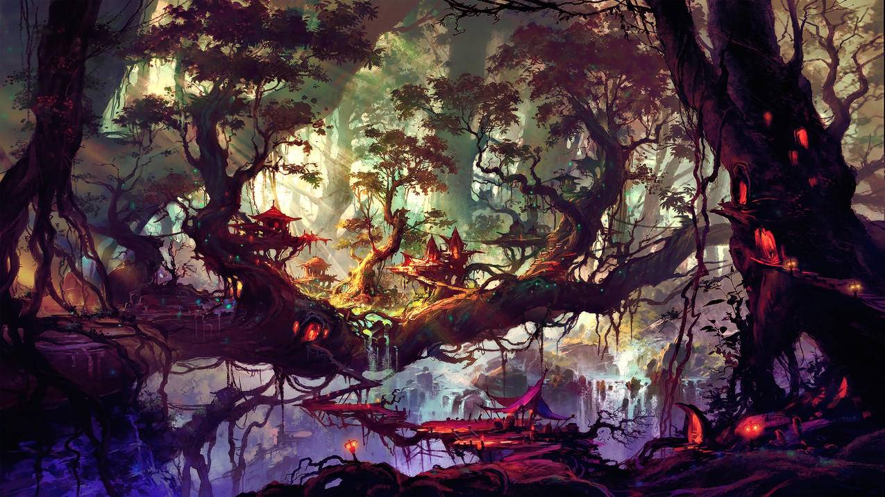 幻想艺术 树 风景 4k高清壁纸
