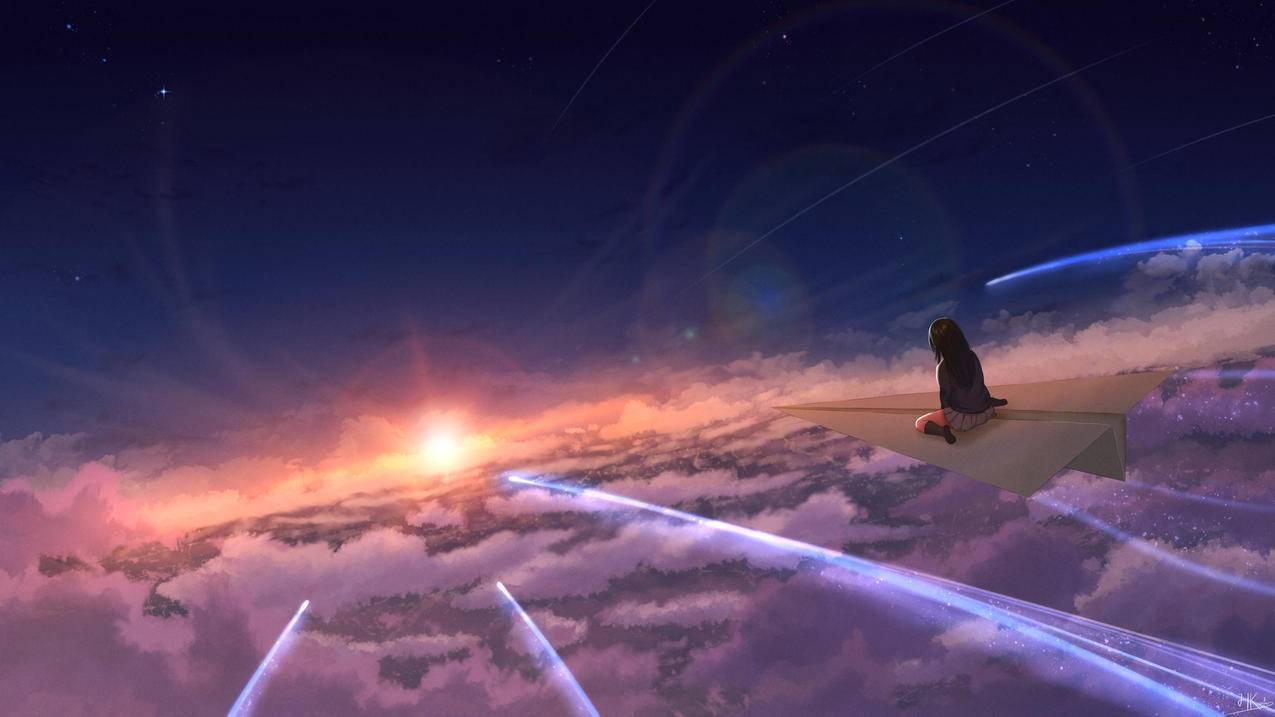 风景 天空 夜景 星空 女孩 纸飞机 4K动漫壁纸3840x2160