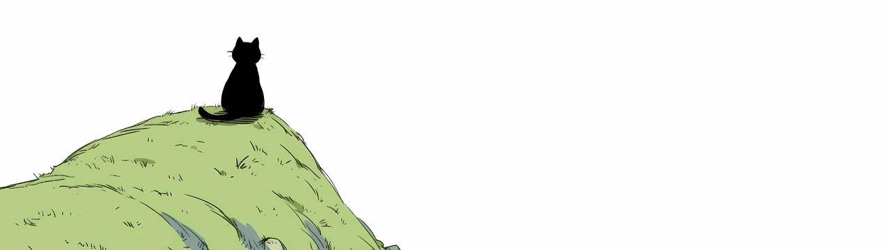 山丘 黑猫 简约卡通背景 5120x1440壁纸