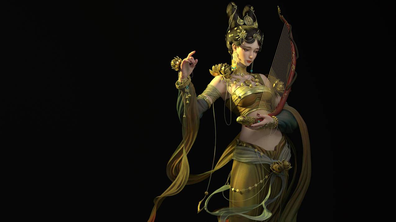 女孩 古风 乐器 3D 4K高清动漫壁纸