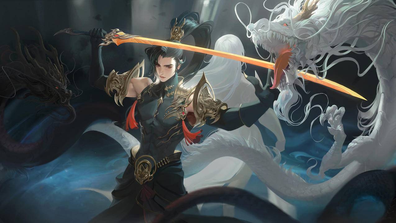 长刀 黑龙白龙 古风 男孩 4K高清动漫壁纸
